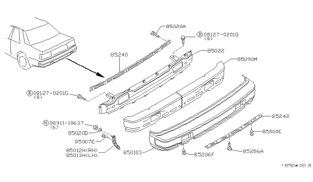 1986 Nissan 200SX Rear Bumper Assembly Diagram for 85050-06F26