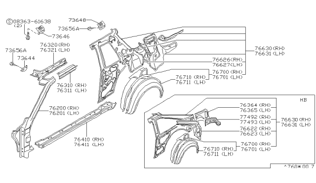 1987 Nissan 200SX REIF Pillar RH Diagram for 76640-18F00