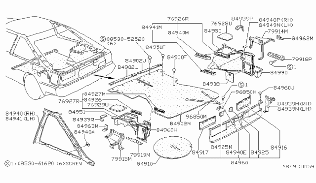 1986 Nissan 200SX FINISHER-Trunk Side RH Diagram for 84940-31F00