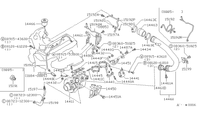 1986 Nissan 200SX Gasket Turbo OTLT Diagram for 14445-03E00
