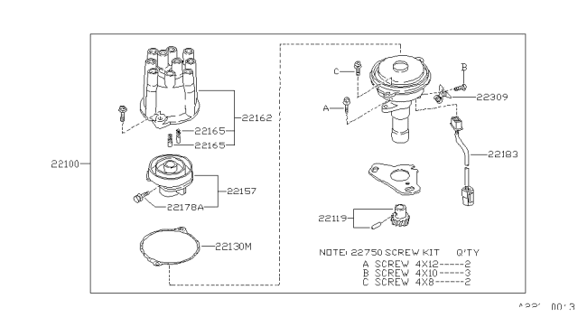 1988 Nissan 200SX Wire Assembly-Lead Diagram for 22183-18F12