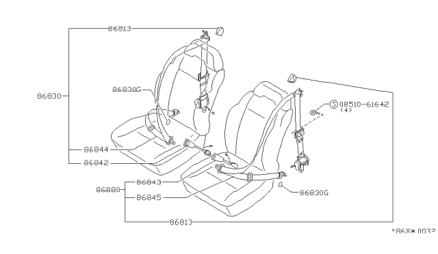 1987 Nissan 200SX Front Seat Left Buckle Belt Assembly Diagram for 86843-32F01