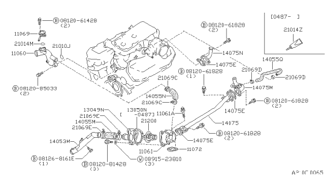 1987 Nissan 200SX Water Outlet Diagram for 11060-01P01