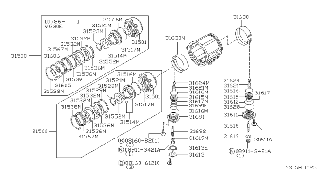 1987 Nissan 200SX RETAINER Piston Overdrive SRVO Diagram for 31691-X8605