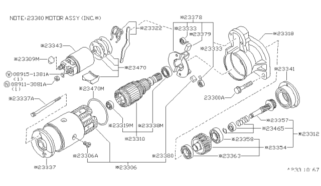 1984 Nissan 200SX Motor Assembly Diagram for 23300-D1700