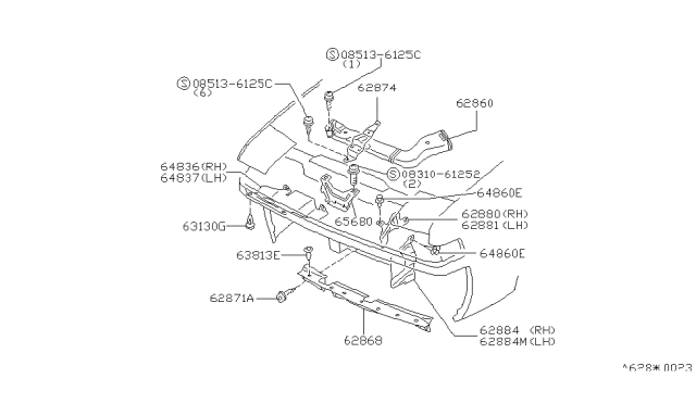 1987 Nissan 200SX Bracket Cover Under Diagram for 62864-01F00