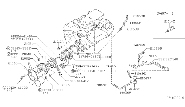 1988 Nissan 200SX Pump-Water Diagram for 21010-V5525