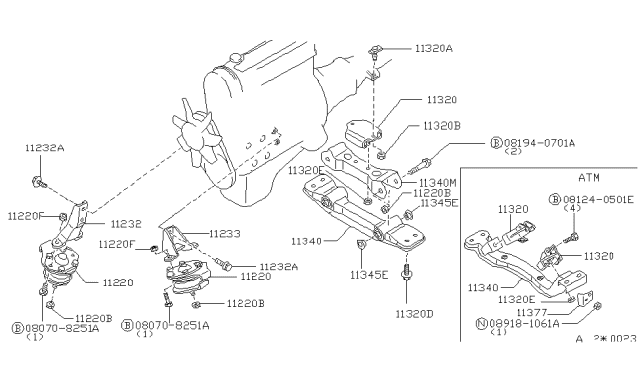 1986 Nissan 200SX Engine Mounting Insulator Rear Diagram for 11320-32F00