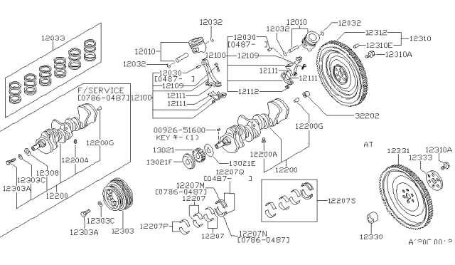 1987 Nissan 200SX Piston,Crankshaft & Flywheel Diagram 3