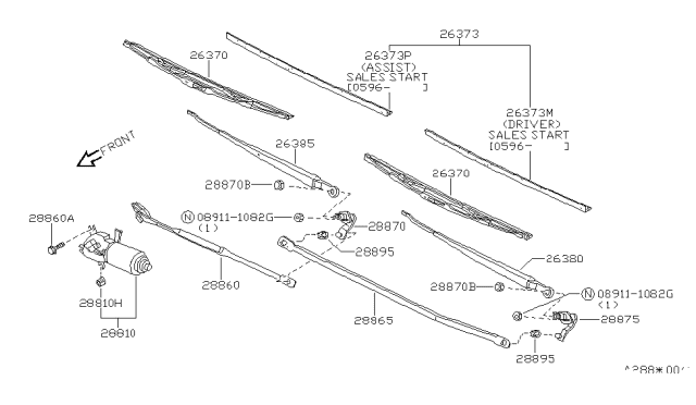 1985 Nissan 200SX Windshield Wiper Arm Assembly Diagram for 28881-06F10