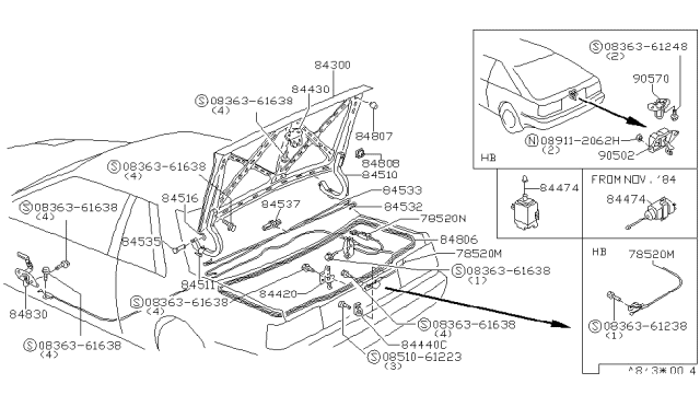 1985 Nissan 200SX Cable Gas Filler Open Diagram for 90510-18F00