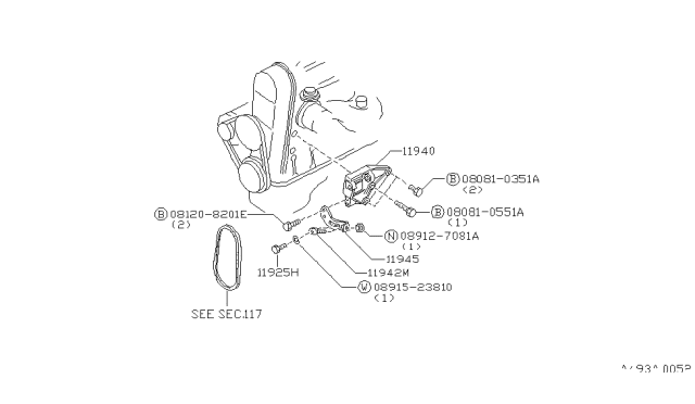 1987 Nissan 200SX Bracket Adjust Belt Diagram for 11942-W4410