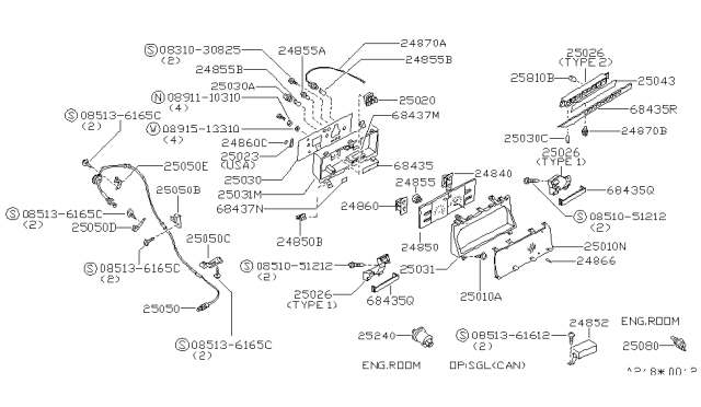 1987 Nissan 200SX Speedometer Assembly Diagram for 24820-32F00