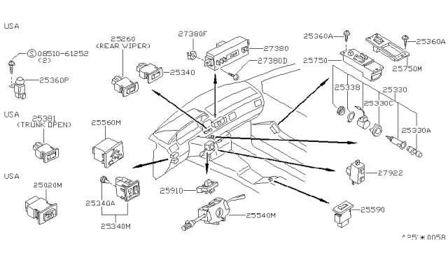 1987 Nissan 200SX Switch VOIC WRN Diagram for 25590-08F00