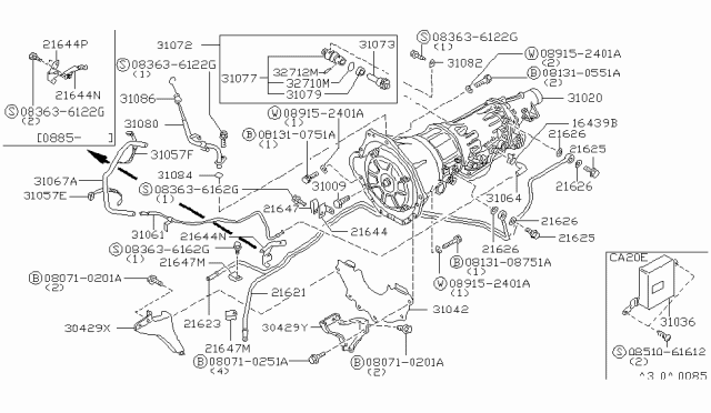 1988 Nissan 200SX Auto Transmission,Transaxle & Fitting Diagram 1