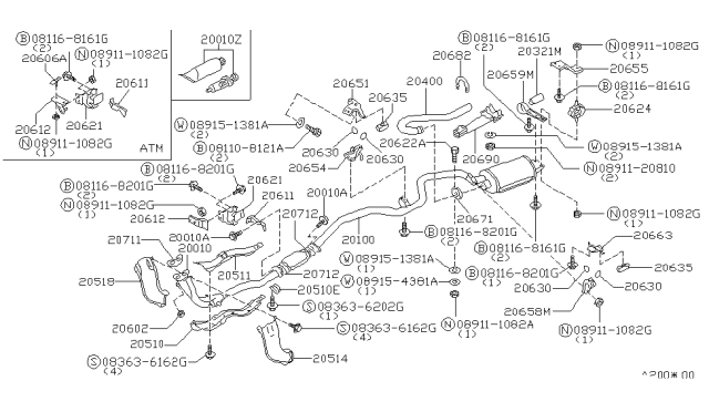 1984 Nissan 200SX DAMPER Comp Exhaust Diagram for 20654-01F00