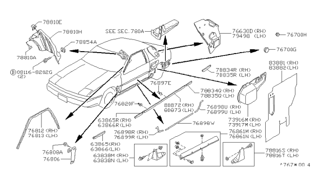 1986 Nissan 200SX Body Side Fitting Diagram