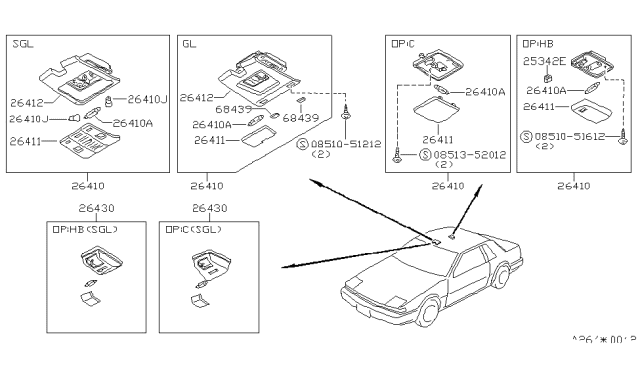 1988 Nissan 200SX Lamp Assembly Room Diagram for 26410-01F01