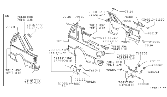 1987 Nissan 200SX Rear Fender & Fitting Diagram 1