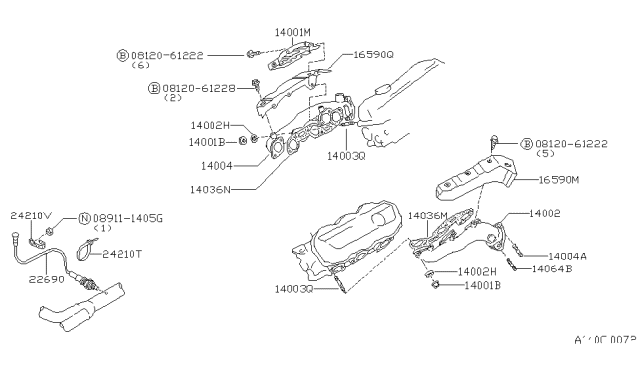 1986 Nissan 200SX Exhaust Manifold Assembly Front Left Diagram for 14006-32F00