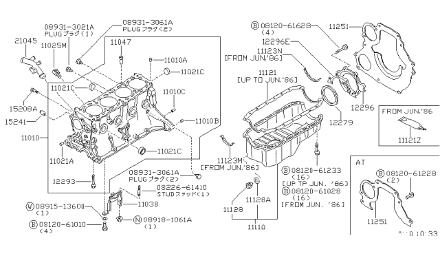 1985 Nissan 200SX Cylinder Block Diagram for 11010-V5491