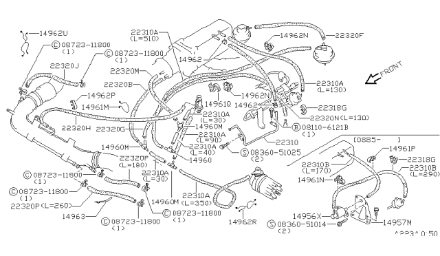 1986 Nissan 200SX Hose Vacuum Control Diagram for 22322-06F02