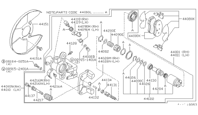 1987 Nissan 200SX Brake Rear RH Diagram for 44000-07F00