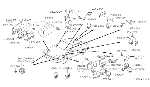 1988 Nissan 200SX Relay Assembly Head Lamp Diagram for 25230-32F00