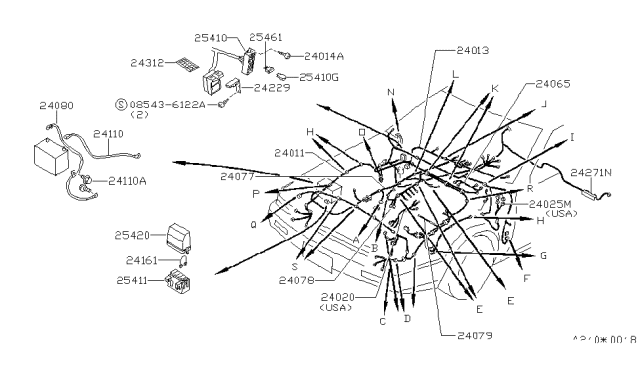 1986 Nissan 200SX Cable Battery Earth Diagram for 24080-05F00