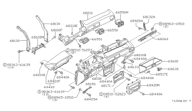1988 Nissan 200SX Instrument Panel,Pad & Cluster Lid Diagram