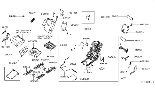 2014 Nissan Pathfinder Trim Assembly - 2ND Seat Back, RH Diagram for 88620-3KE9B