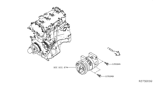 2014 Nissan Pathfinder Compressor Mounting & Fitting Diagram
