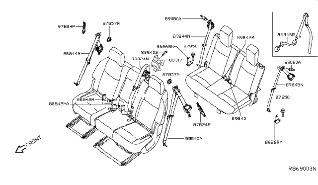 2014 Nissan Pathfinder Buckle Belt Assembly, 3Rd Seat Diagram for 89842-3JV8B