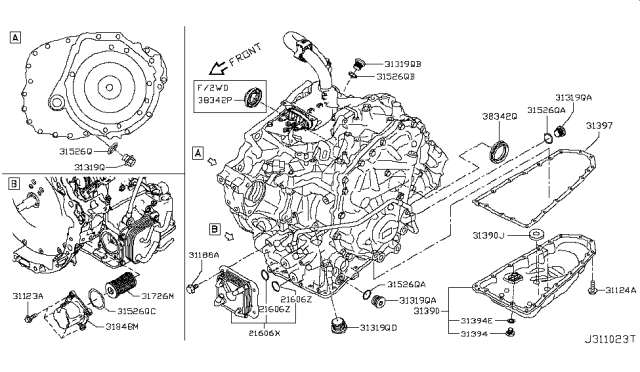 2014 Nissan Pathfinder Pan Assy-Oil Diagram for 31390-3WX0A