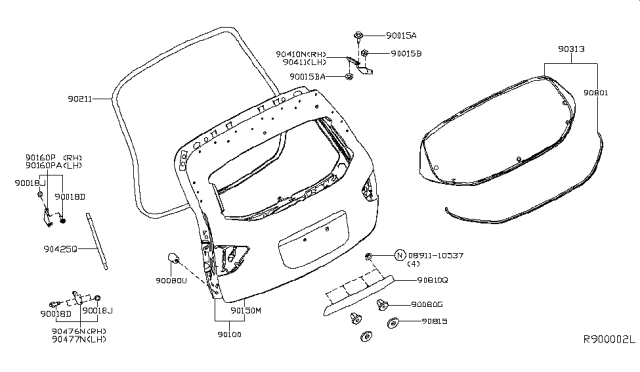 2014 Nissan Pathfinder Back Door Panel & Fitting Diagram