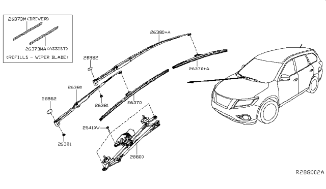 2014 Nissan Pathfinder Window Wiper Blade Assembly Diagram for 28890-3JA0B