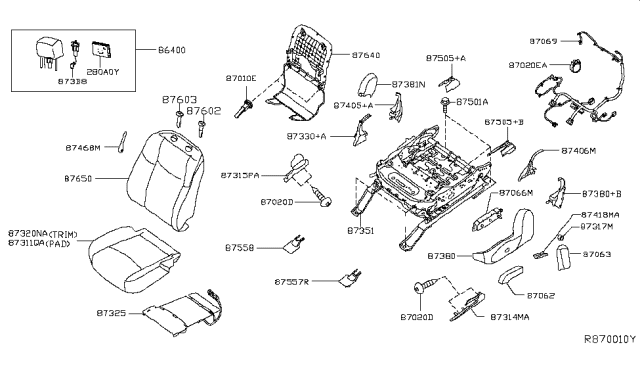 2014 Nissan Pathfinder Trim Assembly - Front Seat Cushion Diagram for 87370-3KG7B