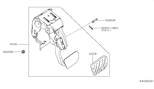 2014 Nissan Pathfinder Pedal Assy-Brake W/Bracket Diagram for 46501-3JA2A