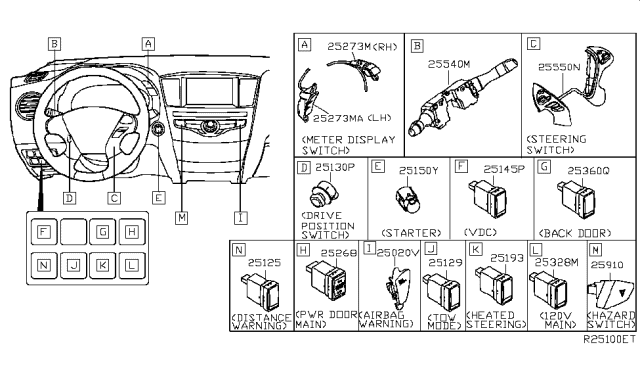 2014 Nissan Pathfinder Switch Assy-Ignition Diagram for 25150-3TV0A