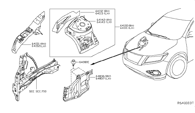 2014 Nissan Pathfinder Hood Ledge & Fitting Diagram
