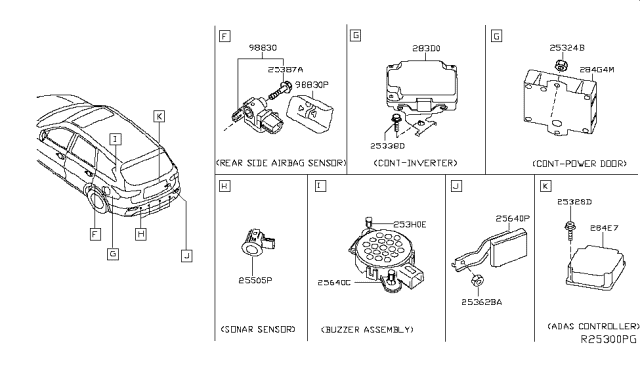 2014 Nissan Pathfinder Sensor Assy-Sonar Diagram for 25994-3KA0C