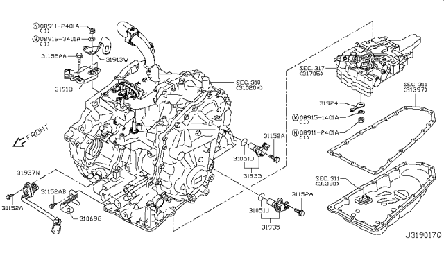 2014 Nissan Pathfinder Park/Neutral Position Switch Diagram for 31918-3VX0A