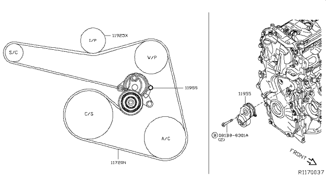 2014 Nissan Pathfinder Fan,Compressor & Power Steering Belt Diagram