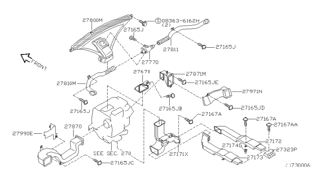 2002 Nissan Quest Duct-Heater Diagram for 27830-7B000