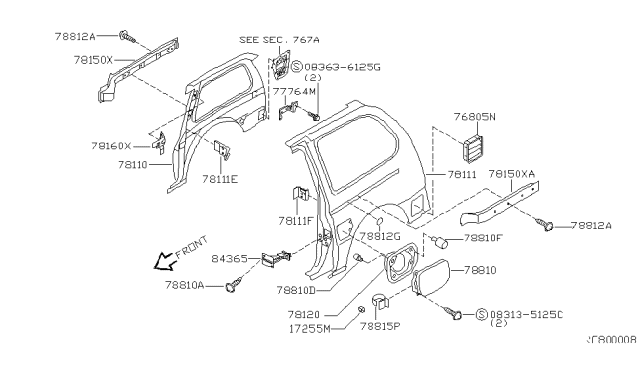 2001 Nissan Quest Duct-Vent-Rear-L Diagram for 78151-7B030