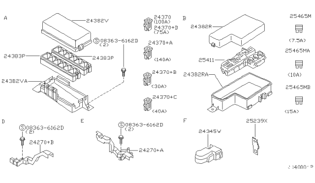 2001 Nissan Quest Cover-Relay Box Diagram for 24382-2Z300