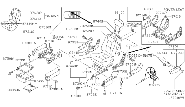 2000 Nissan Quest Tray-Seat Under Diagram for 87390-7B012