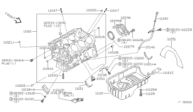 2002 Nissan Quest Heater-Cylinder Block Diagram for 11051-7B000