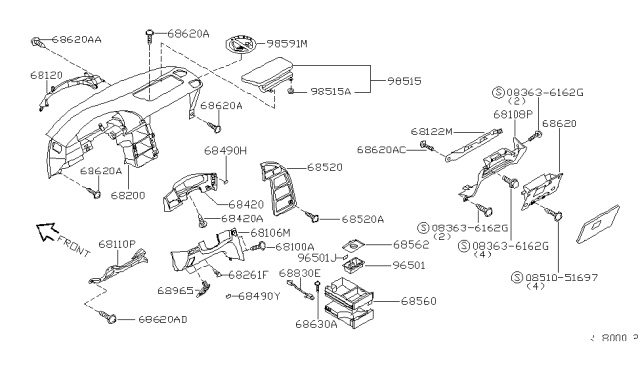 2000 Nissan Quest Instrument Panel,Pad & Cluster Lid Diagram 2