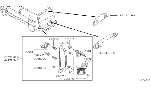 2000 Nissan Quest Lamp Assembly-Rear Combination LH Diagram for B6555-7B200